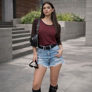 Madewell Colorblock Linen Raglan Long Sleeve Tee Burgundy Sz Small High-Low, Hem